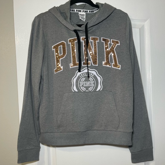 PINK Victoria's Secret Women's Gray Bling Hooded Pullover Sweatshirt - Picture 4 of 12